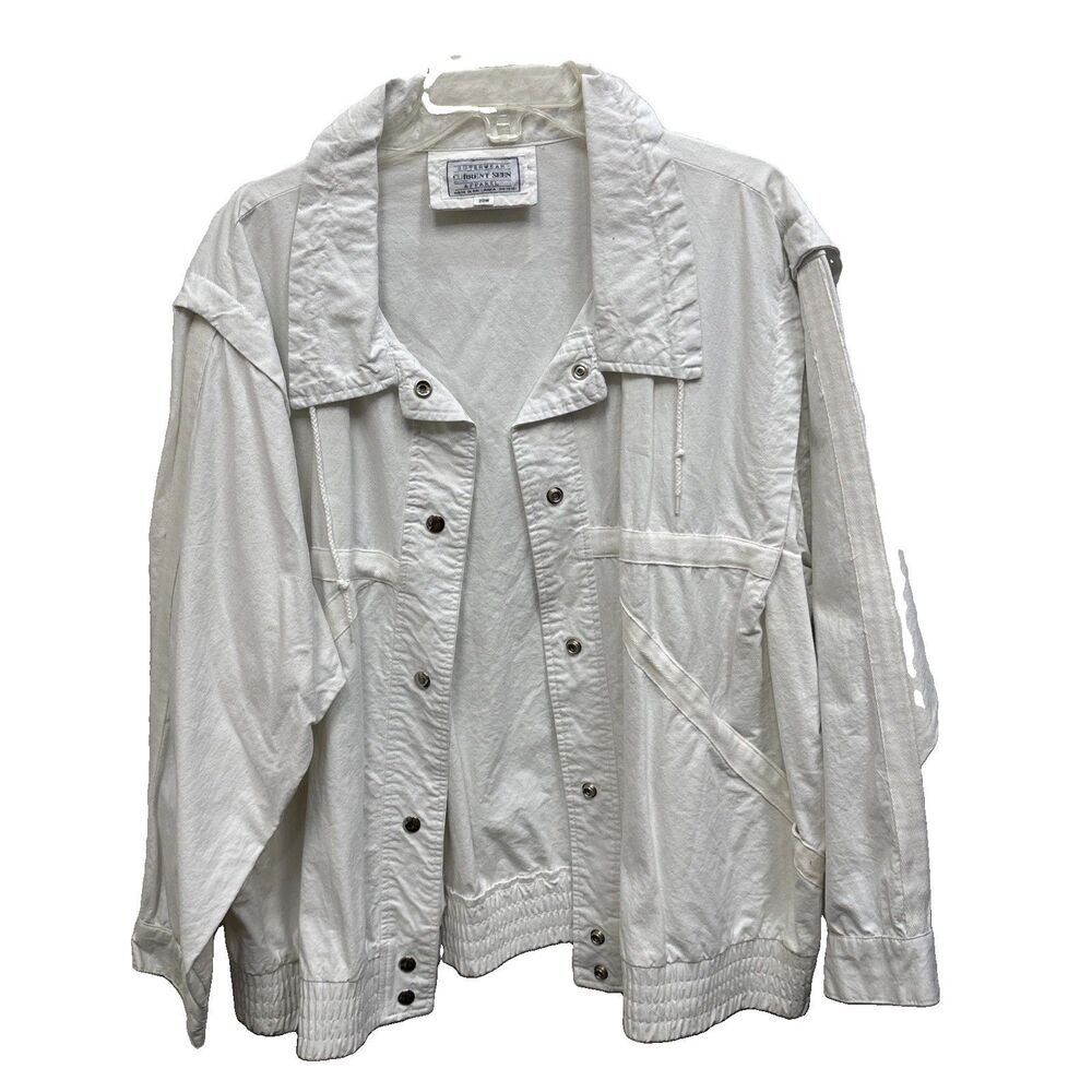 Current Seen 20W White Oversized Utility Jacket Snap Lightweight Windbreaker